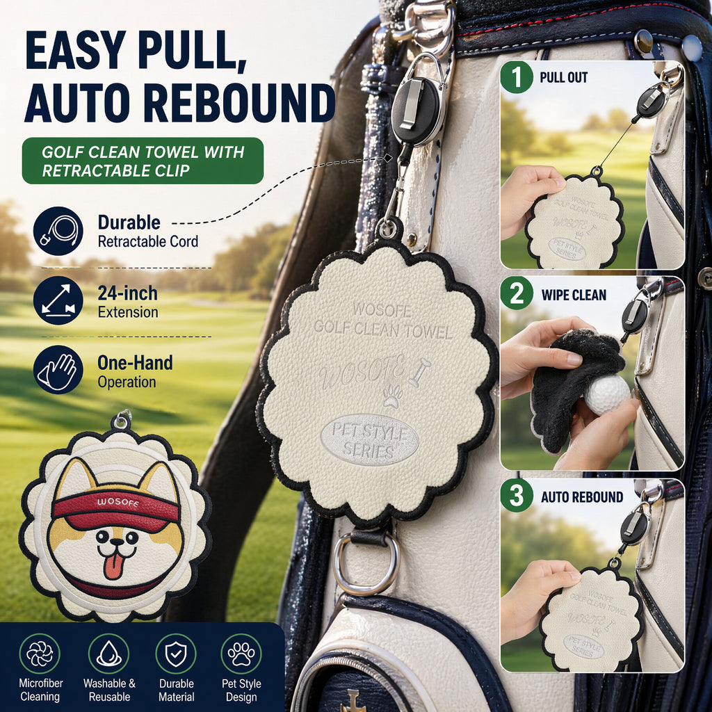 Cute Corgi Golf Towel with Retractable Clip, Microfiber Golf Ball Cleaner