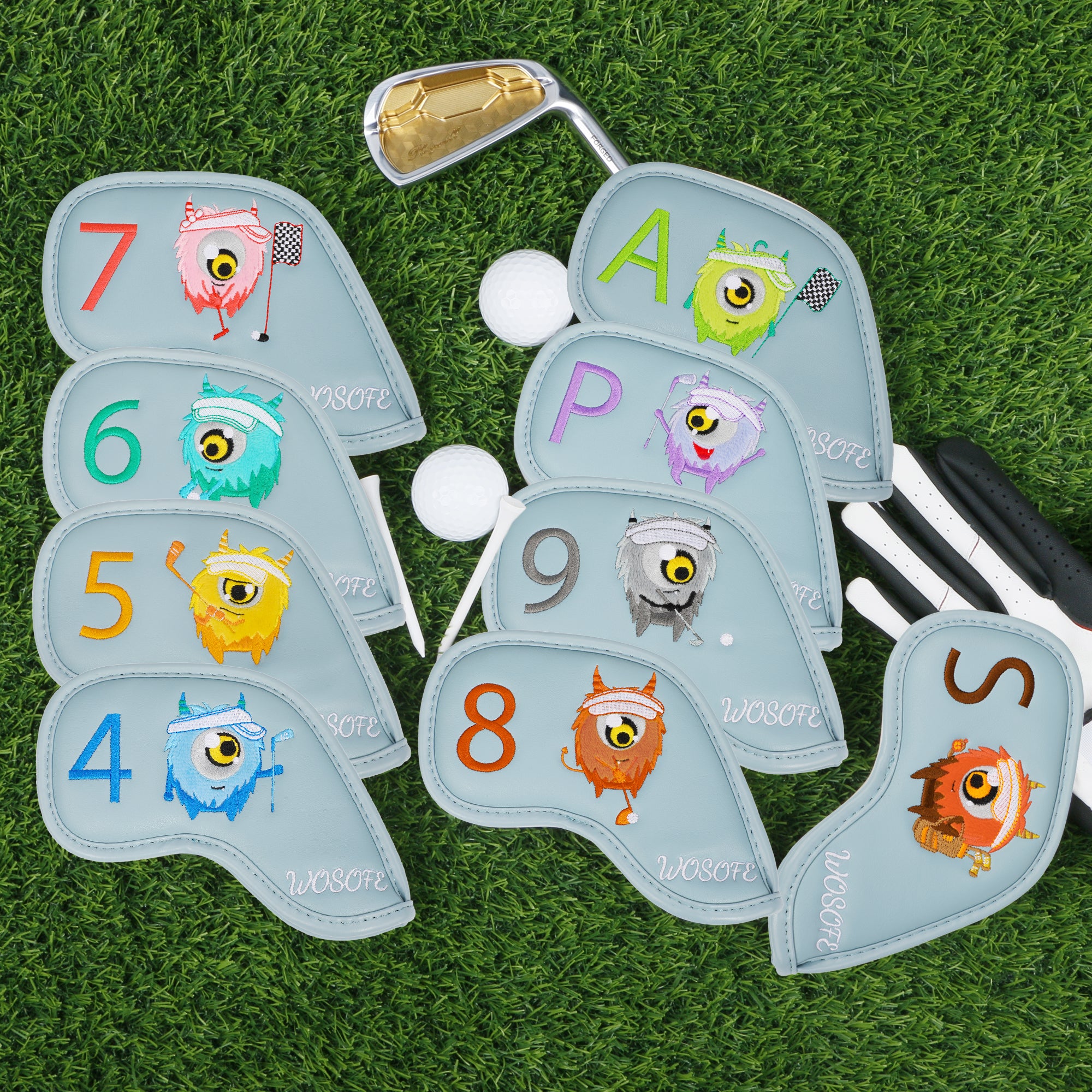 Golf Iron HeadCover |Monster Mischief 9pcs/Set High Quality PU Leather