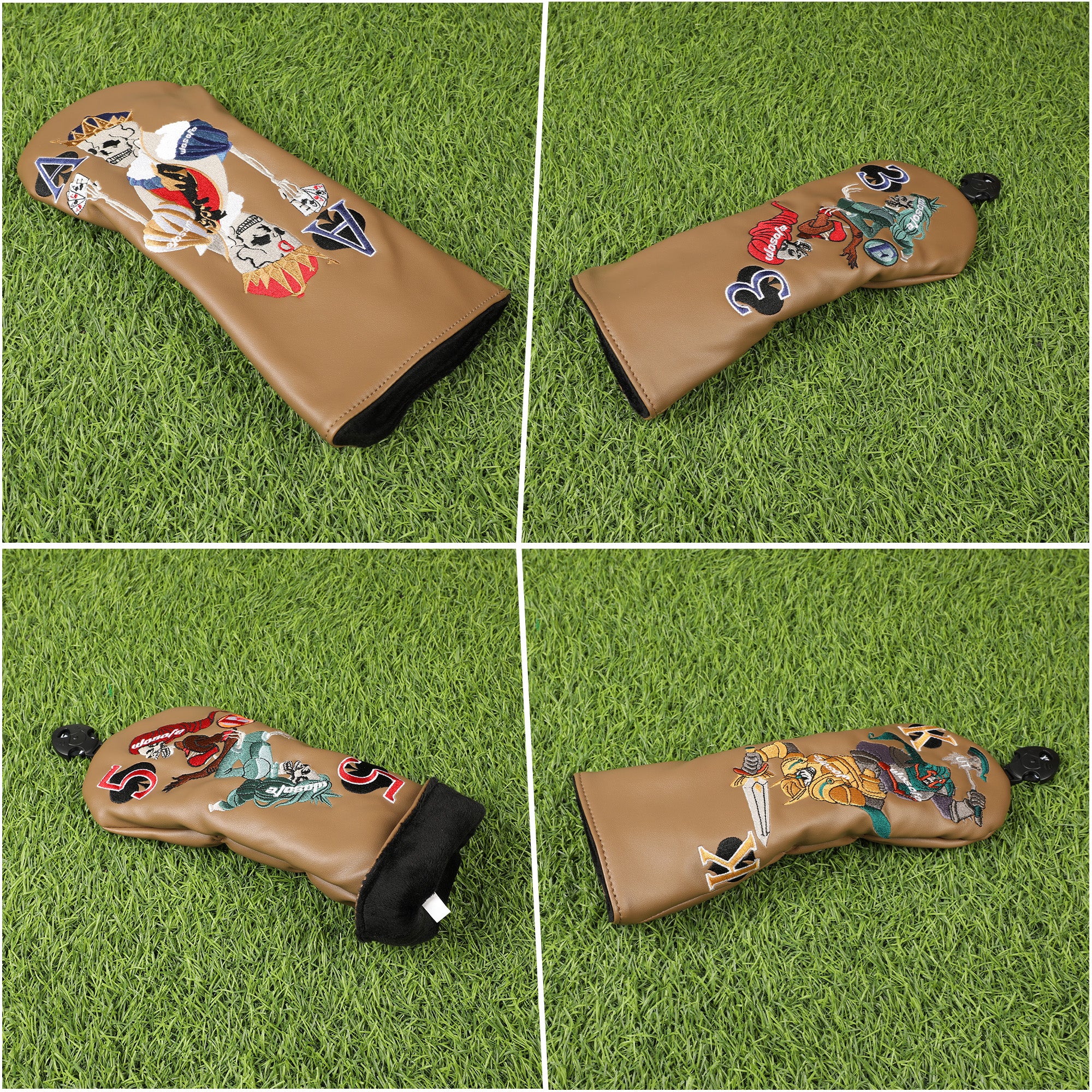 Golf wood headcover Scratch-proof waterproof furable fits 1/3/5 wood/UT skull playing card embroidery design