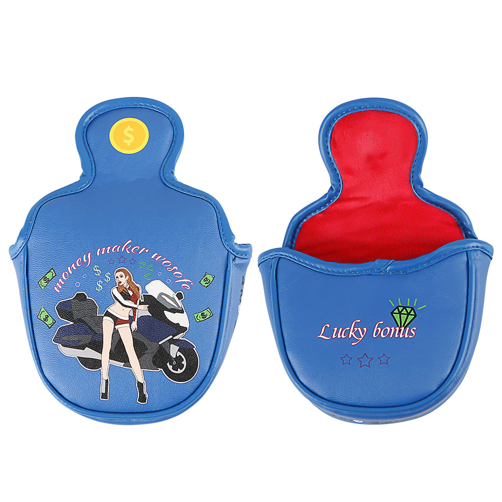 Golf mallet putter headcover high-quality PU waterproof thickened velvet high efficiency protection club printing biker girl fit most puter club