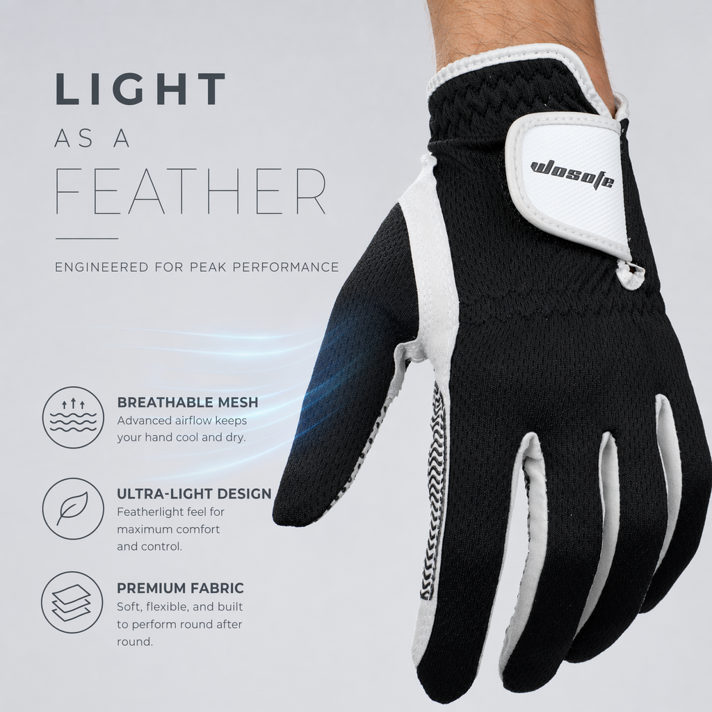 Golf Glove Mens Left Hand Gray Black Premium Super Fiber Cloth Weathersof Grip Soft Comfortable Perfect for Gift