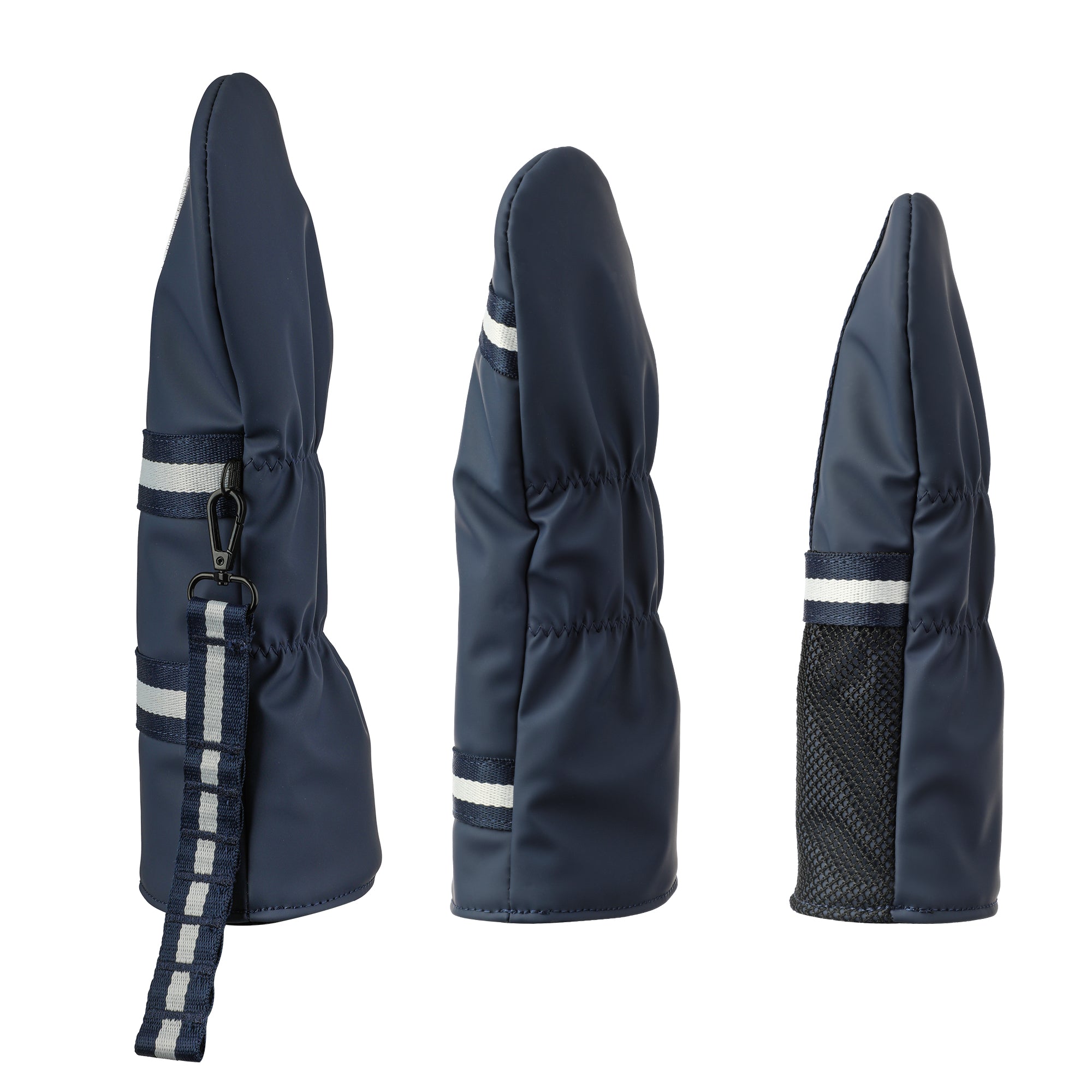 Matte Blue PU Leather Golf Headcover Set - 3pc Wood Club Covers (Driver, Fairway, Hybrid) with Mesh Pocket & Detachable Tee Holder Ribbon, Black Velvet Lining, Fits All Drivers & Woods