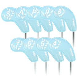 Golf Headcover,PU Leather Iron Head Cover 9 Pcs/Set Waterproof Durable Macaron Color Palette Embroidery Design