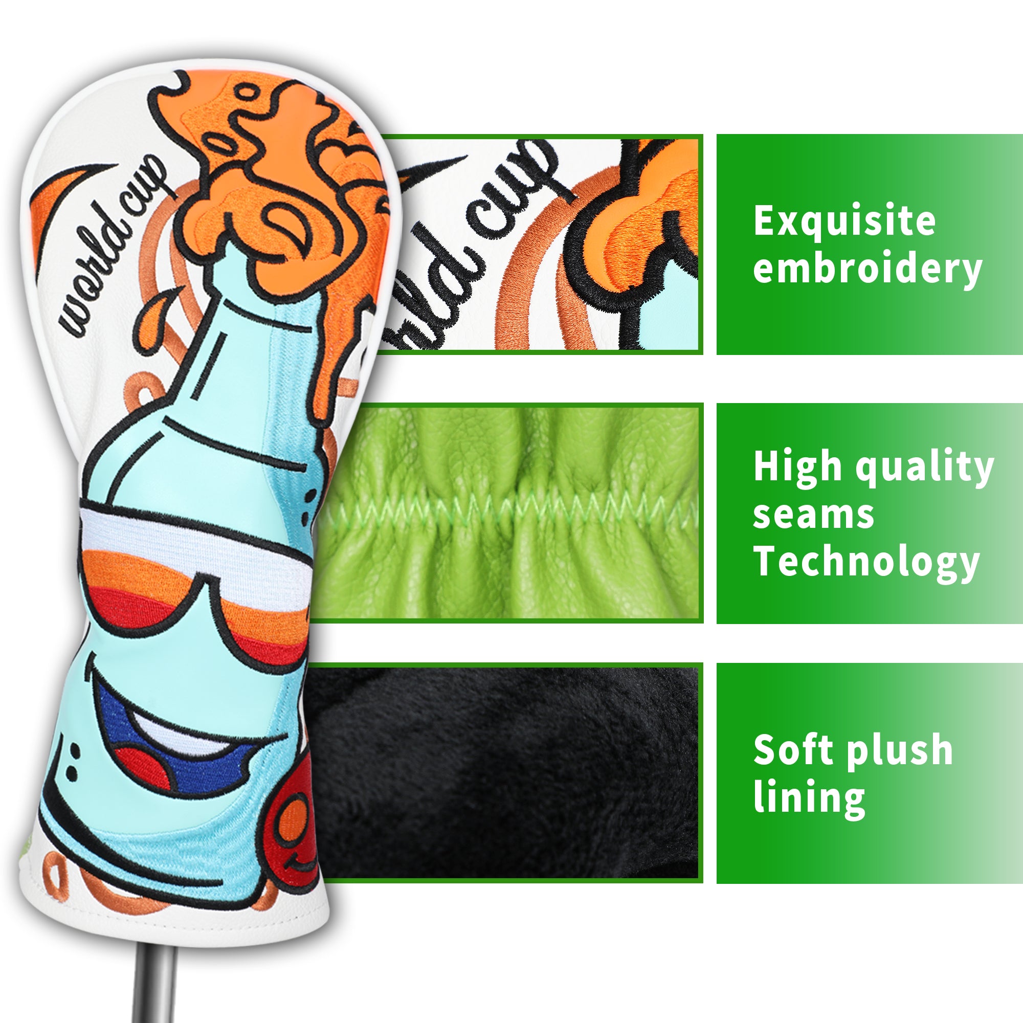 Beer Themed Golf Headcover Driver Fairway Wood Hybrid Premium PU Leather Head Cover Embroidered Design