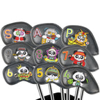 PU Golf Headcover| Embroidered Panda Design Iron Club Golf Head Cover Set Waterproof Durable Effective Protection Club