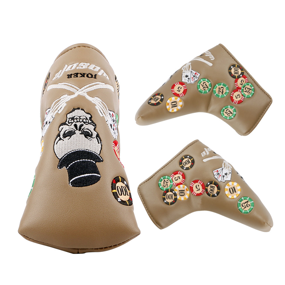 Golf Club Head Cover Poker Skull King Weight Design Golf Blade Putter Cover Golf Headcover Premium PU Leather High-density Embroidery Headcover Fits Most of Putters Club