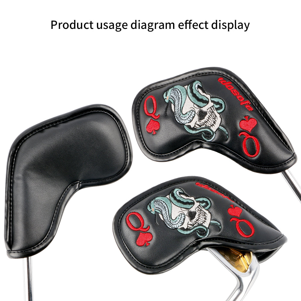 Golf Iron Headcover 9pcs Thick Synthetic Leather Golf Iron Head Covers Set Fit All Brands Skull Theme Embroidery Iron Cover Set