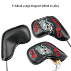 Golf Iron Headcover 9pcs Thick Synthetic Leather Golf Iron Head Covers Set Fit All Brands Skull Theme Embroidery Iron Cover Set