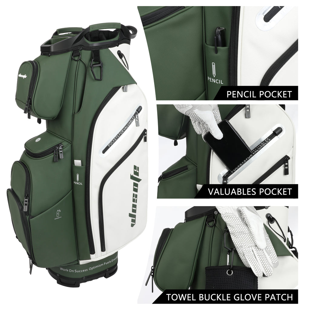 Wosofe 14-Way Golf Cart Bag – Professional Club Organizer with Full-Length Dividers, 10+ Storage Pockets, Insulated Cooler & Rain Hood – Lightweight PU Leather/Oxford Design for Men & Women(FreeShipping)) - Golf Carts Bag - Expert Craftsmanship