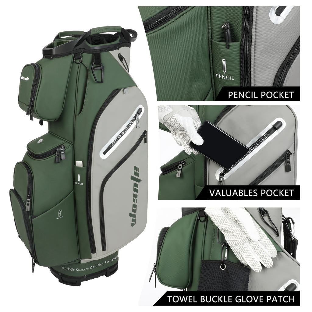 Wosofe 14-Way Golf Cart Bag – Professional Club Organizer with Full-Length Dividers, 10+ Storage Pockets, Insulated Cooler & Rain Hood – Lightweight PU Leather/Oxford Design for Men & Women(FreeShipping)) - Golf Carts Bag - Expert Craftsmanship