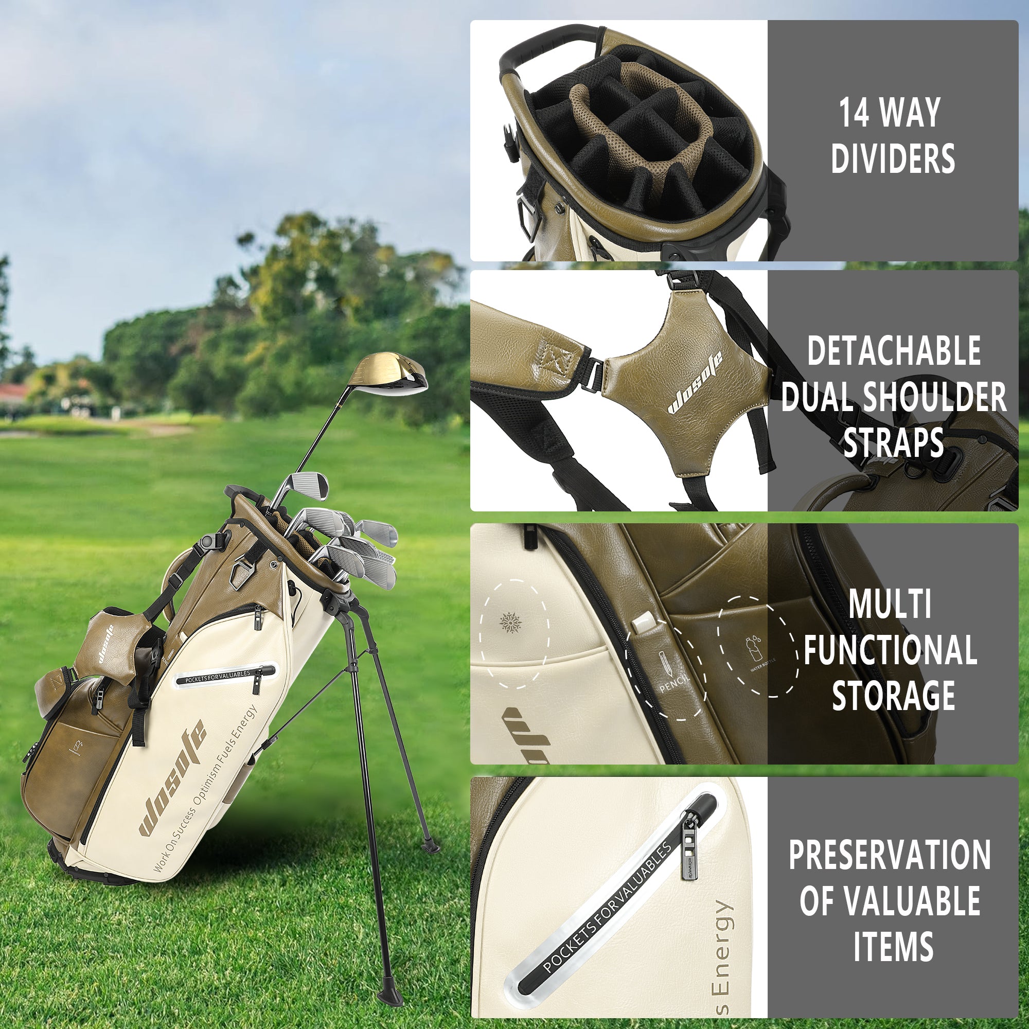 Wosofe JM9001 Golf Stand Bag  Premium PU Leather 6-14Way(Free Shipping)