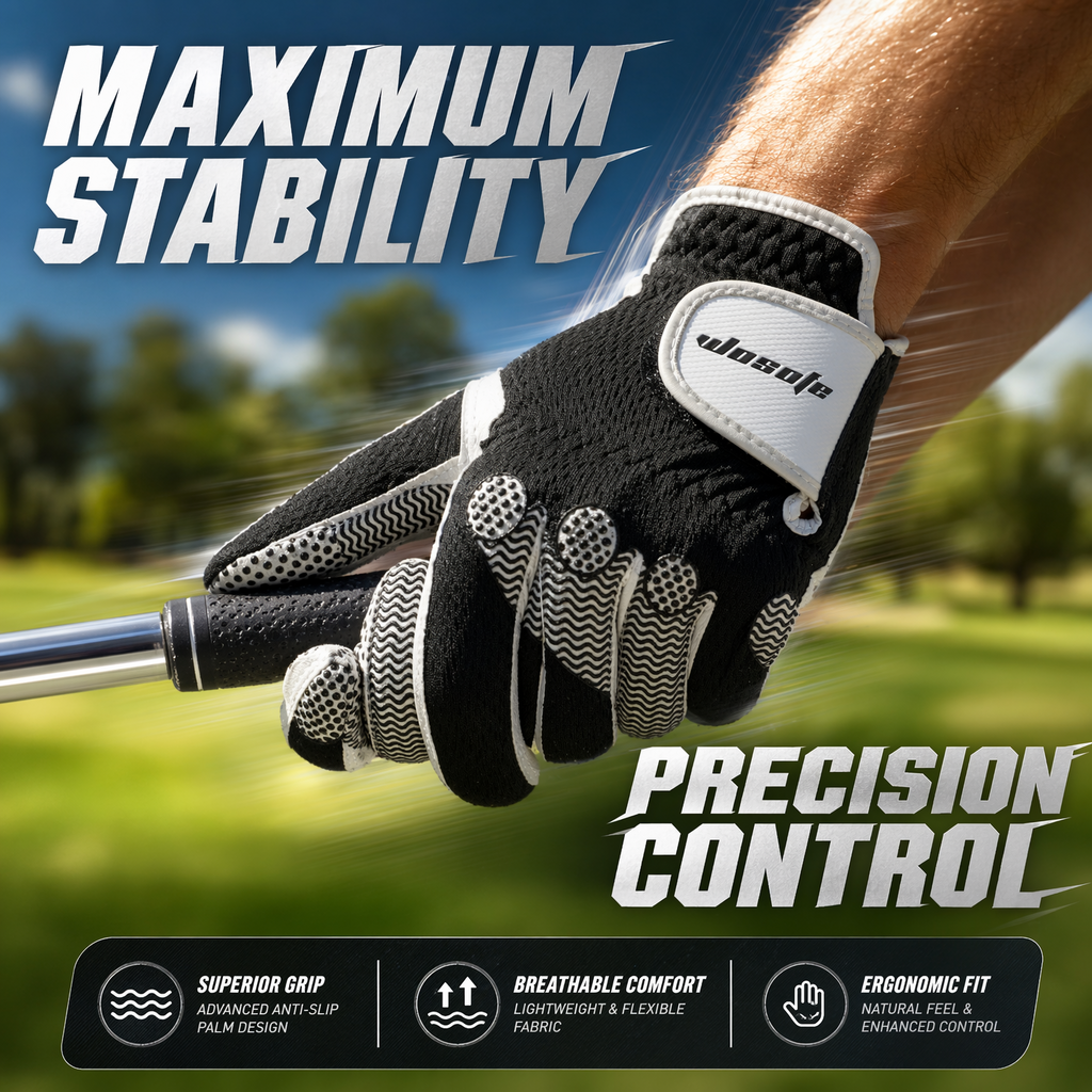 Golf Glove Mens Left Hand Gray Black Premium Super Fiber Cloth Weathersof Grip Soft Comfortable Perfect for Gift