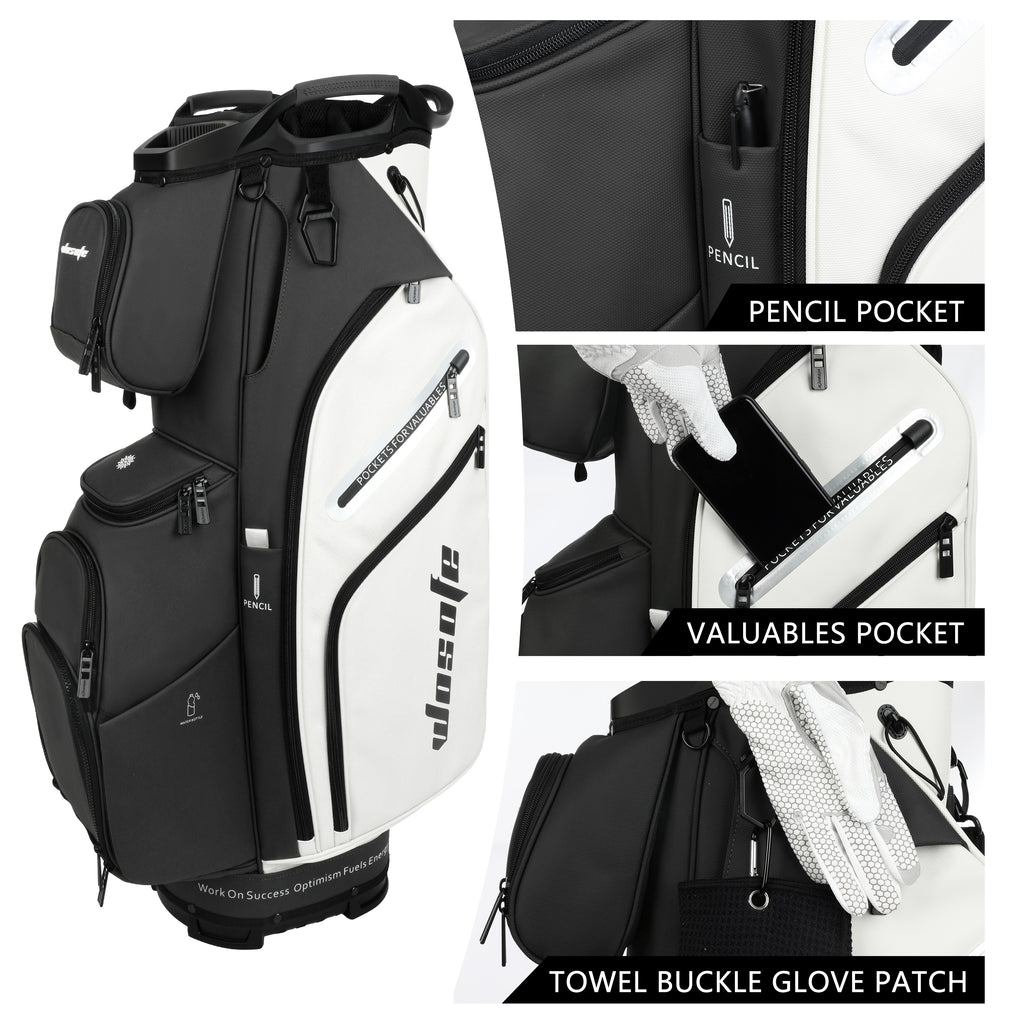 Wosofe 14-Way Golf Cart Bag – Professional Club Organizer with Full-Length Dividers, 10+ Storage Pockets, Insulated Cooler & Rain Hood – Lightweight PU Leather/Oxford Design for Men & Women(FreeShipping)) - Golf Carts Bag - Expert Craftsmanship