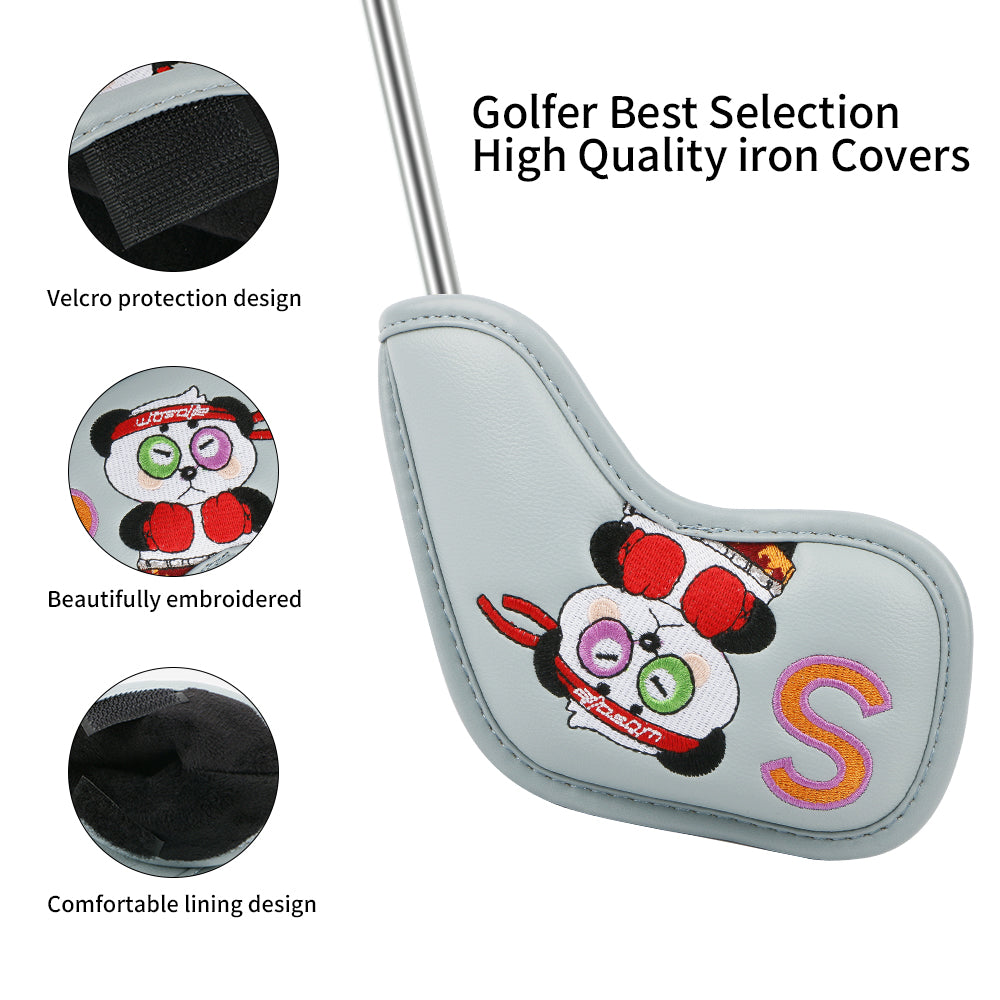 Golf Irons Cover Club Cap Cover Panda Pattern Design High-grade PU Club Head Protection Cover Cross-border