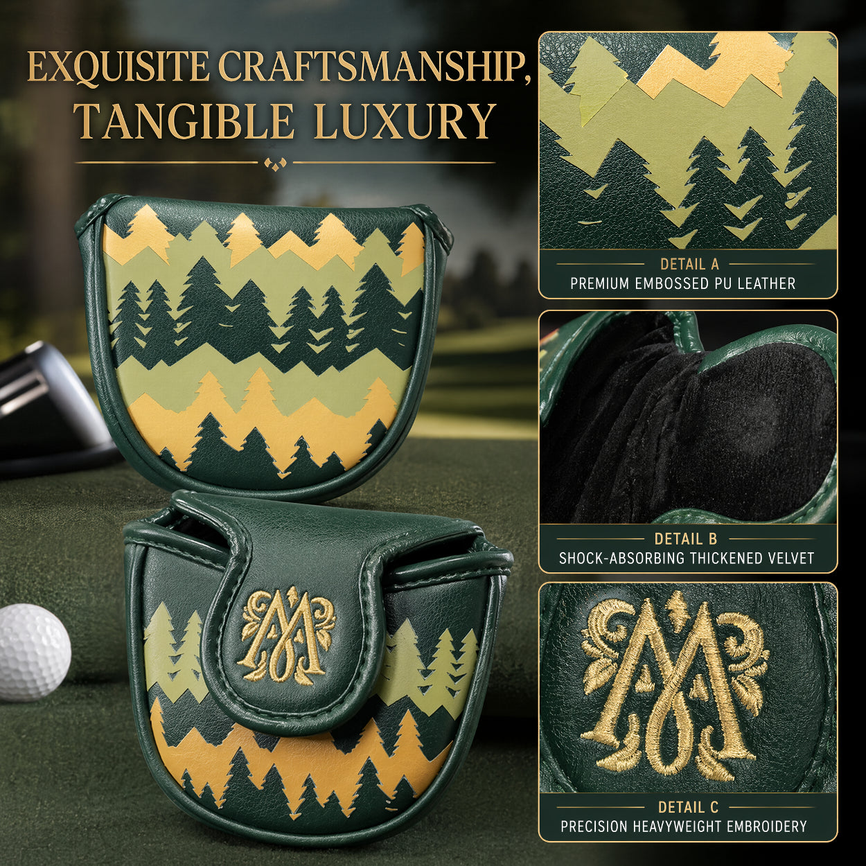 Mallet Putter Headcover-Forest Green  with Embossed W Monogram