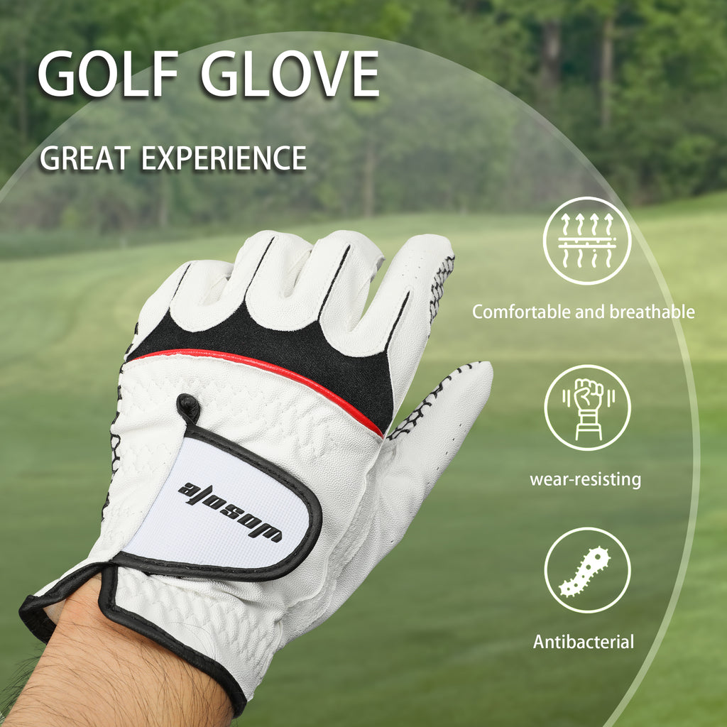 Golf Gloves Men's Durable White Cabretta Leather All Weather Gloves for Left Handed Golfers, Breathable, Soft Comfortable Grip