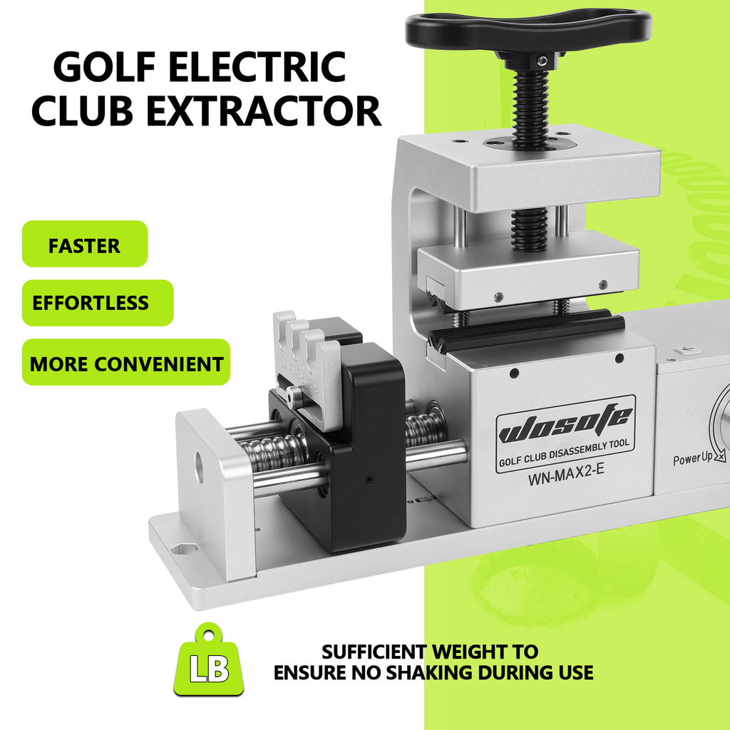 WOSOFE Electric Golf Club Vise Clamp with Automatic Push-Off, Heavy-Duty Aluminum Shaft Clamp for Grip Removal & Clubhead Replacement, Includes 72W 24V/3A Power Adapter, Professional Golf Maintenance Station
