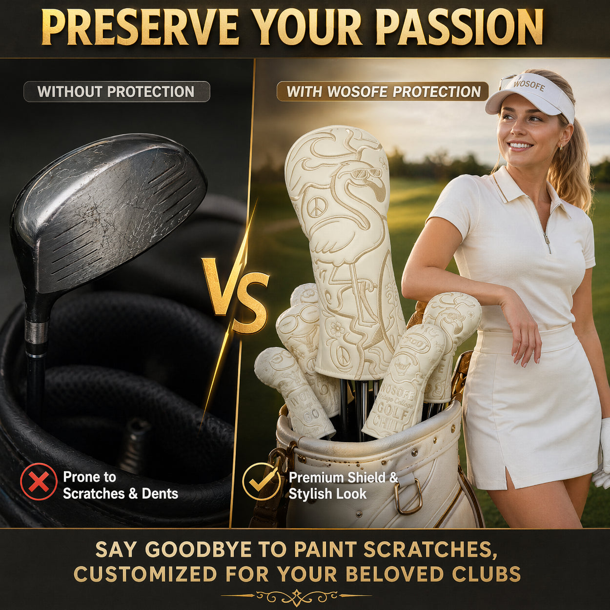 Wosofe Premium 3Pcs Golf Wood Headcover Set-3D Embroidered