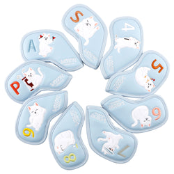 Lucky Cat Embroidery Golf Iron Headcovers Set - 9pcs Premium Waterproof PU Leather Club Protectors with Soft Lining, Fits All Major Iron Brands