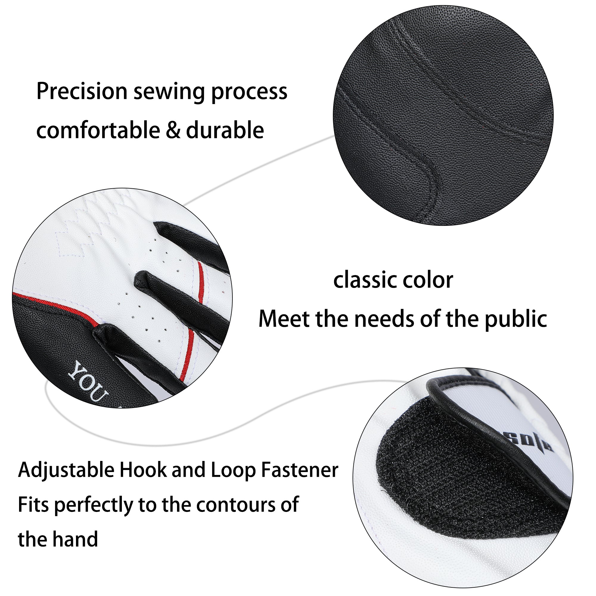 Golf Gloves Left Hand Men's Premium White Black PU Leather Durable Breathable Design