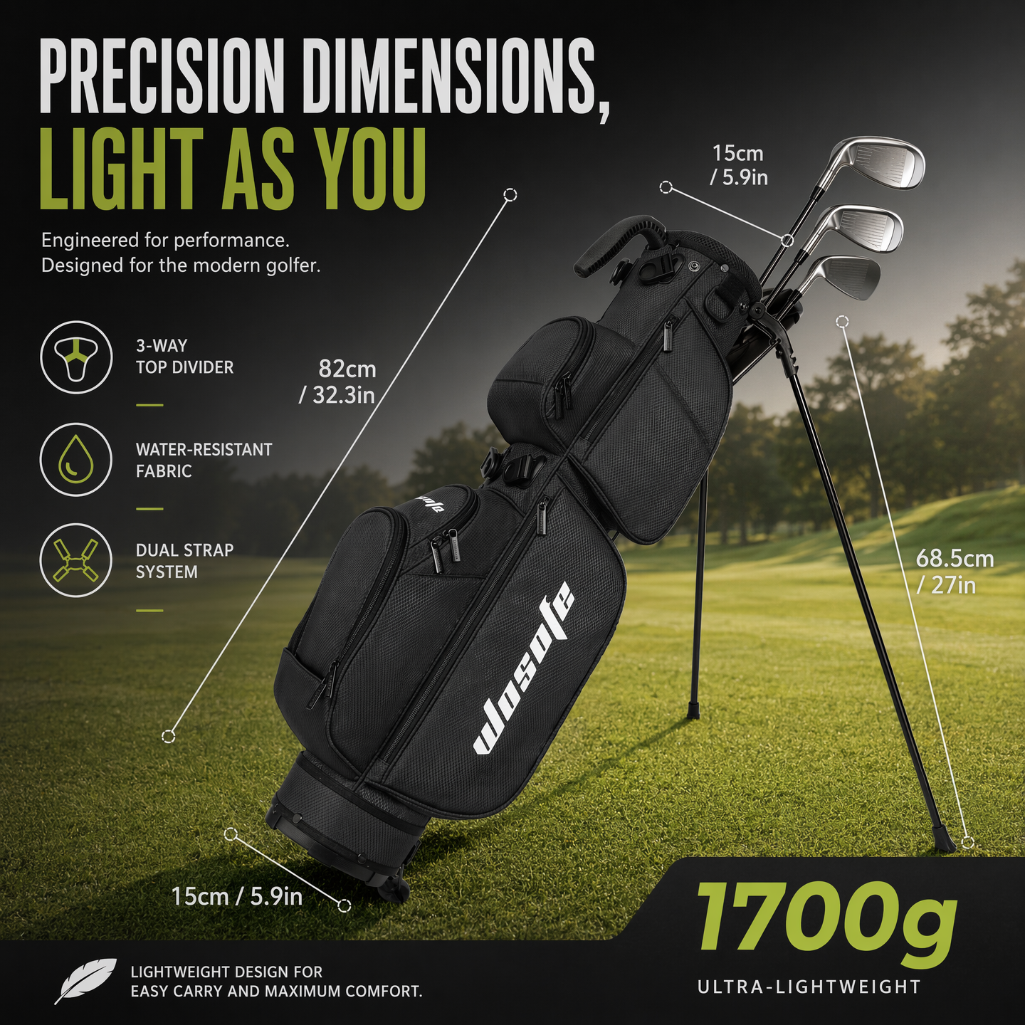 Lightweight 3-Way Golf Stand Bag  Ultra-Portable