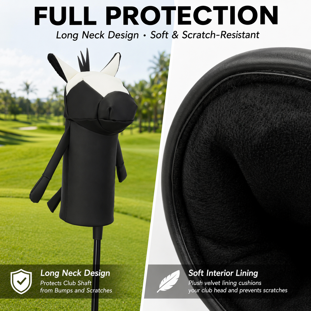 Minimalist Pony Quilted Stitching Golf Driver Headcover - Premium Smooth PU Leather Wood Club Protector, Waterproof & Velvet Lined, Fits All 460cc Drivers, 4 Colors