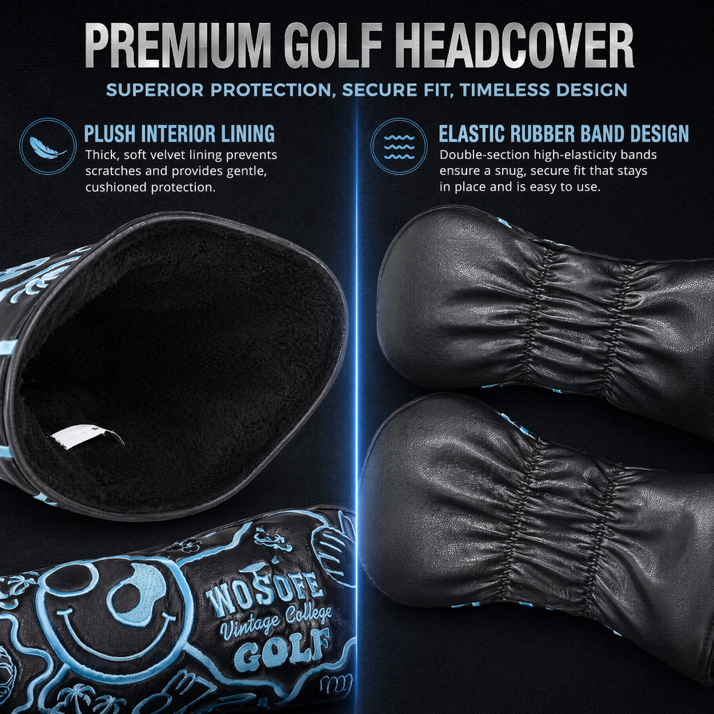 Wosofe Premium 3Pcs Golf Wood Headcover Set-3D Embroidered