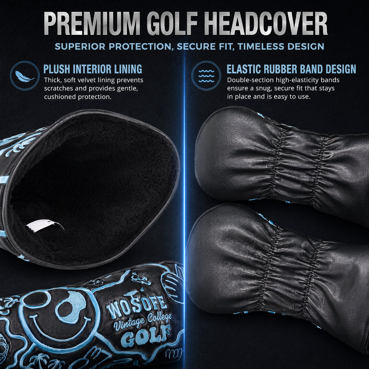 Wosofe Premium 3Pcs Golf Wood Headcover Set-3D Embroidered
