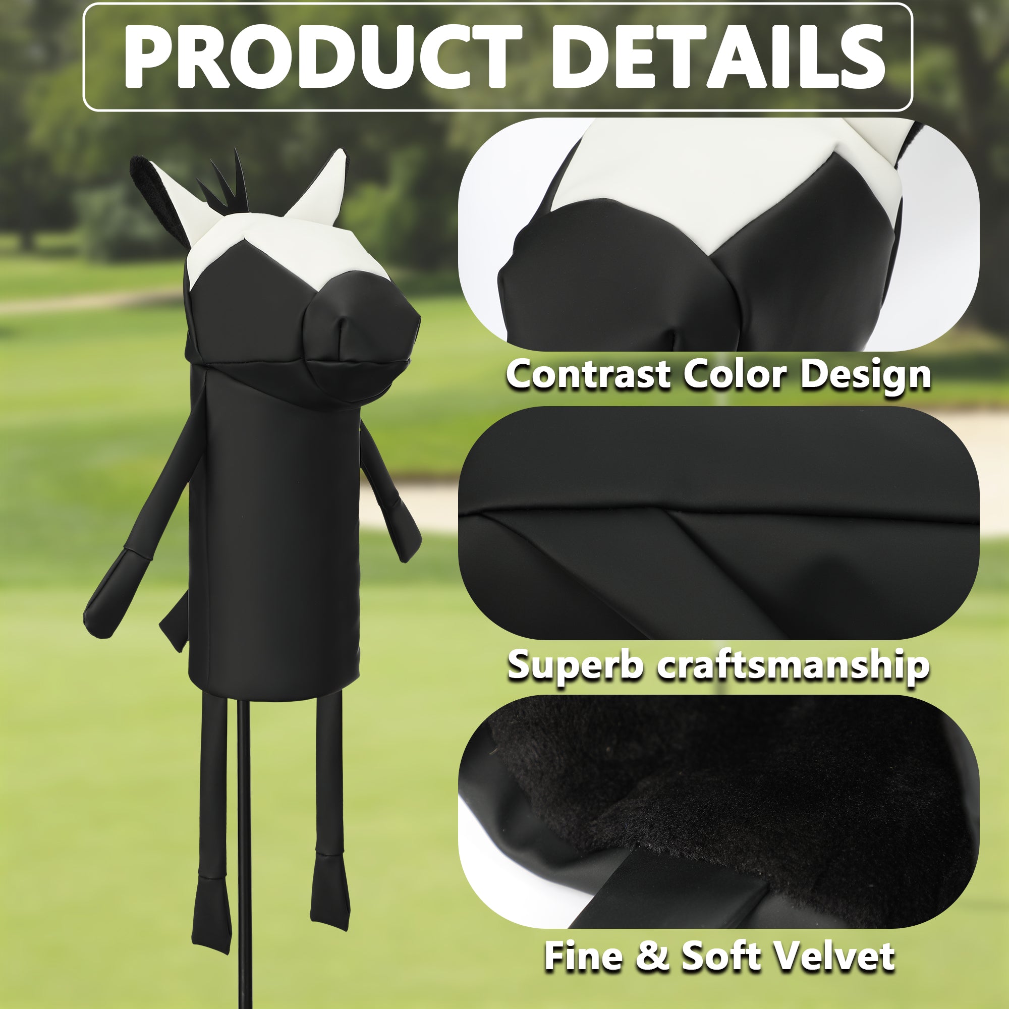 Minimalist Pony Quilted Stitching Golf Driver Headcover - Premium Smooth PU Leather Wood Club Protector, Waterproof & Velvet Lined, Fits All 460cc Drivers, 4 Colors