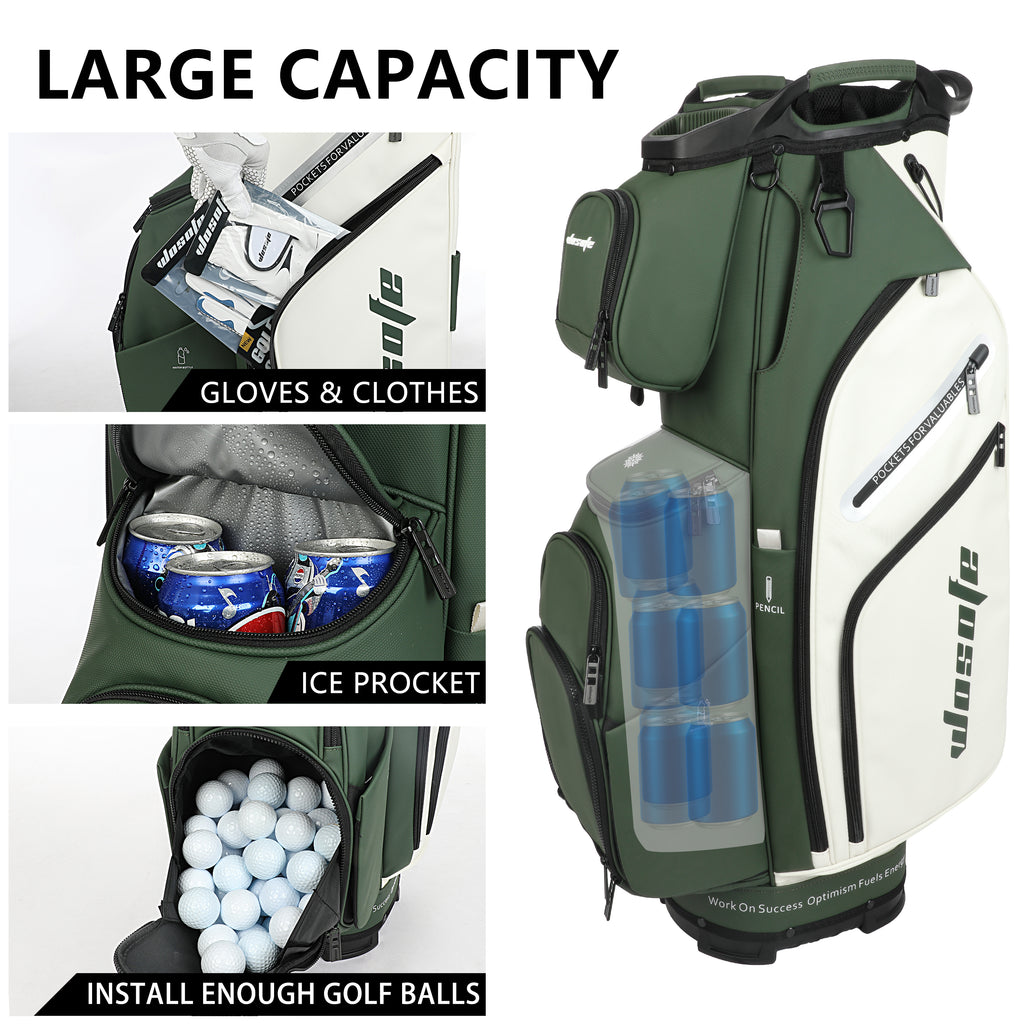 Wosofe 14-Way Golf Cart Bag – Professional Club Organizer with Full-Length Dividers, 10+ Storage Pockets, Insulated Cooler & Rain Hood – Lightweight PU Leather/Oxford Design for Men & Women(FreeShipping)) - Golf Carts Bag - Premium Quality Materials