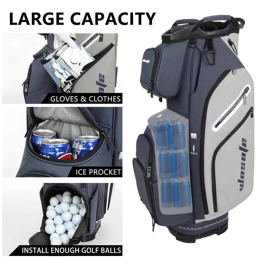 Wosofe 14-Way Golf Cart Bag – Professional Club Organizer with Full-Length Dividers, 10+ Storage Pockets, Insulated Cooler & Rain Hood – Lightweight PU Leather/Oxford Design for Men & Women(FreeShipping)) - Golf Carts Bag - Premium Quality Materials