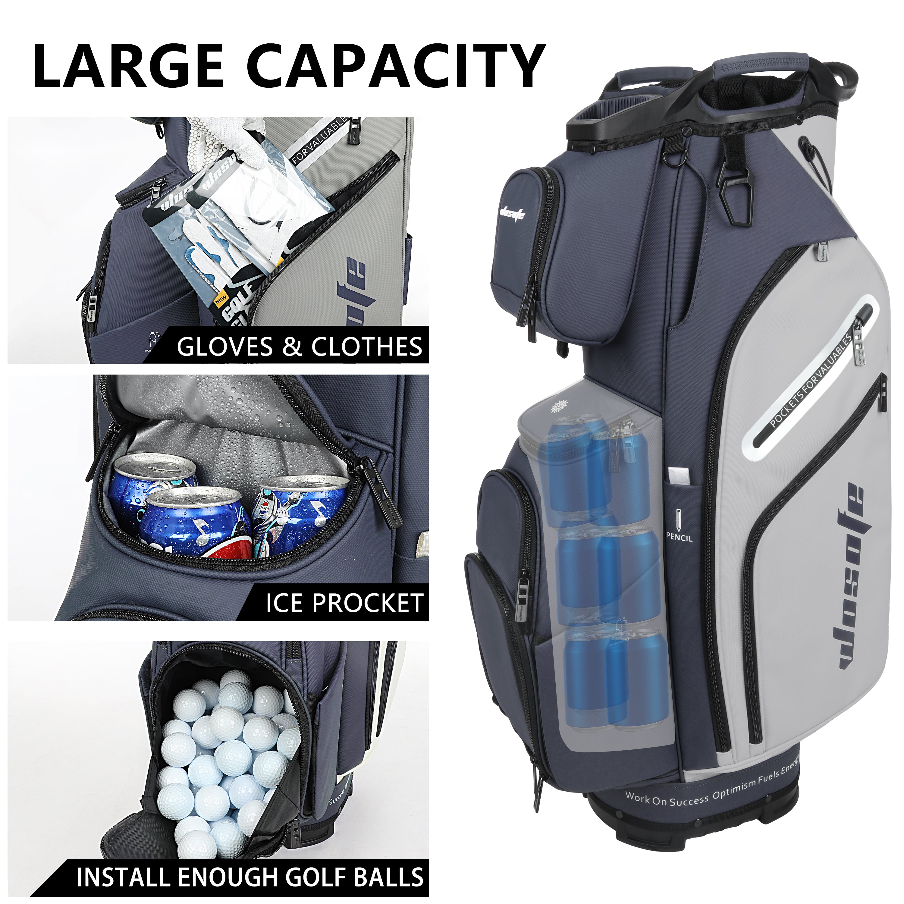 Wosofe 14-Way Golf Cart Bag – Professional Club Organizer with Full-Length Dividers, 10+ Storage Pockets, Insulated Cooler & Rain Hood – Lightweight PU Leather/Oxford Design for Men & Women(FreeShipping)) - Golf Carts Bag - Premium Quality Materials