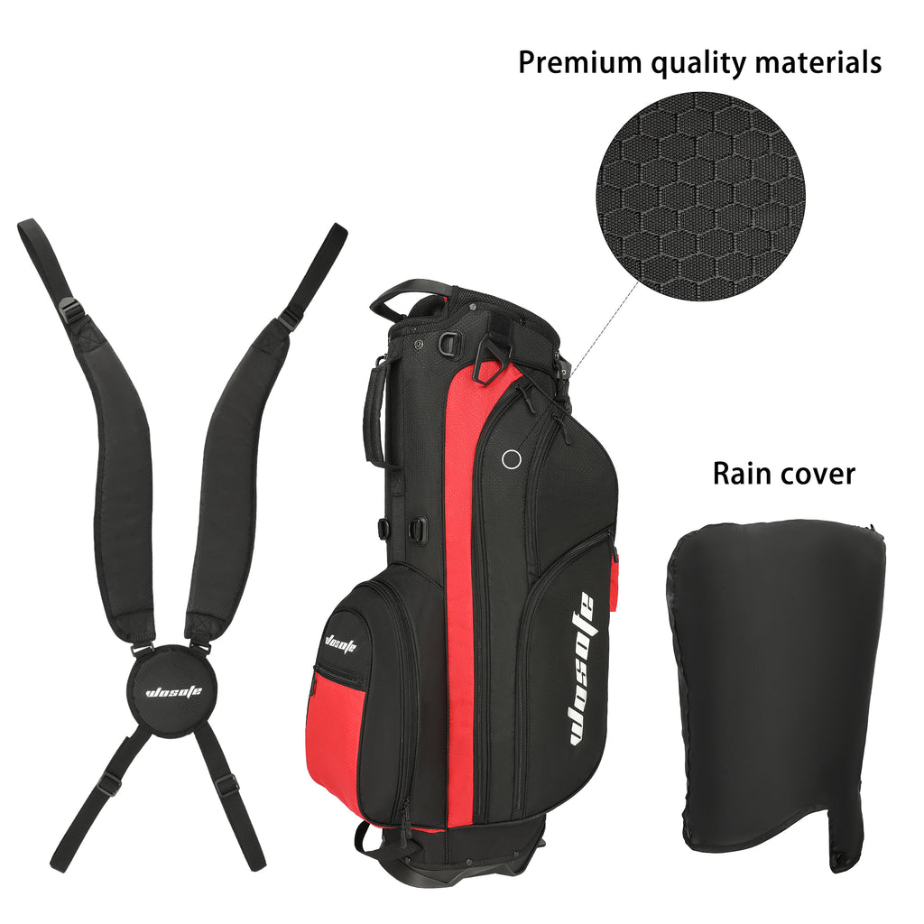 Golf Stand Bag Men Women Lightweight 14 Way Divider 6 Zipperd Pockets Handle Nylon Rain Cover Dual Shoulder Straps Towel