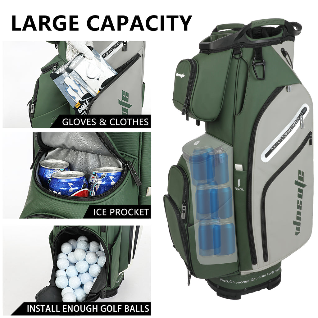 Wosofe 14-Way Golf Cart Bag – Professional Club Organizer with Full-Length Dividers, 10+ Storage Pockets, Insulated Cooler & Rain Hood – Lightweight PU Leather/Oxford Design for Men & Women(FreeShipping)) - Golf Carts Bag - Premium Quality Materials