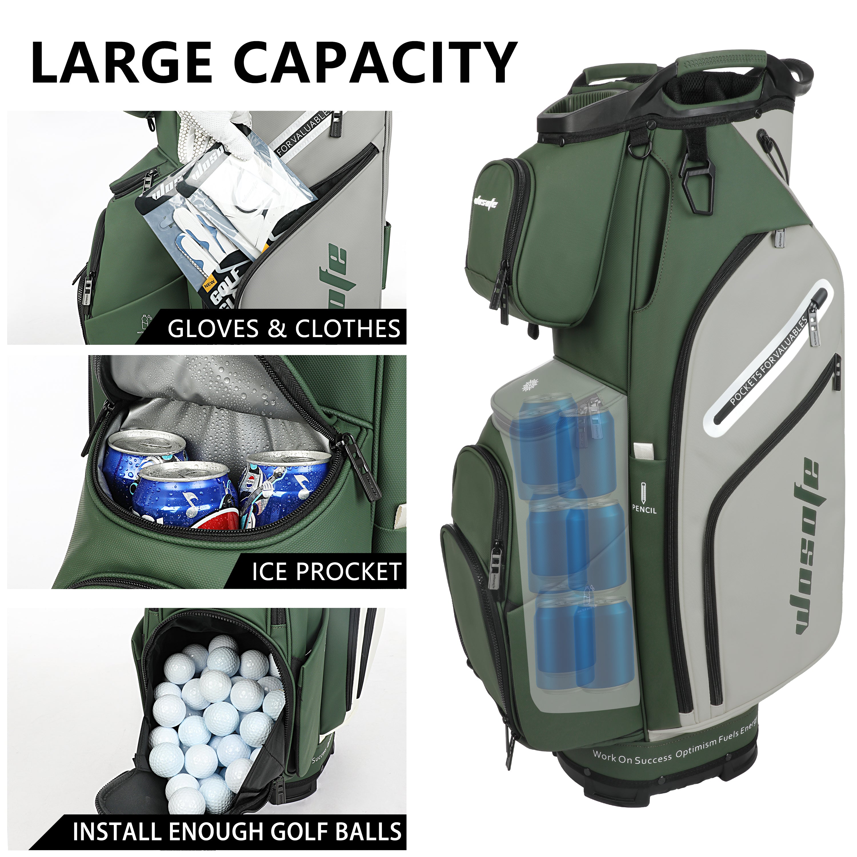 14-Way Golf Cart Bag – Professional Club Organizer with Full-Length Dividers, 10+ Storage Pockets, Insulated Cooler & Rain Hood – Lightweight PU Leather/Oxford Design for Men & Women(FreeShipping))