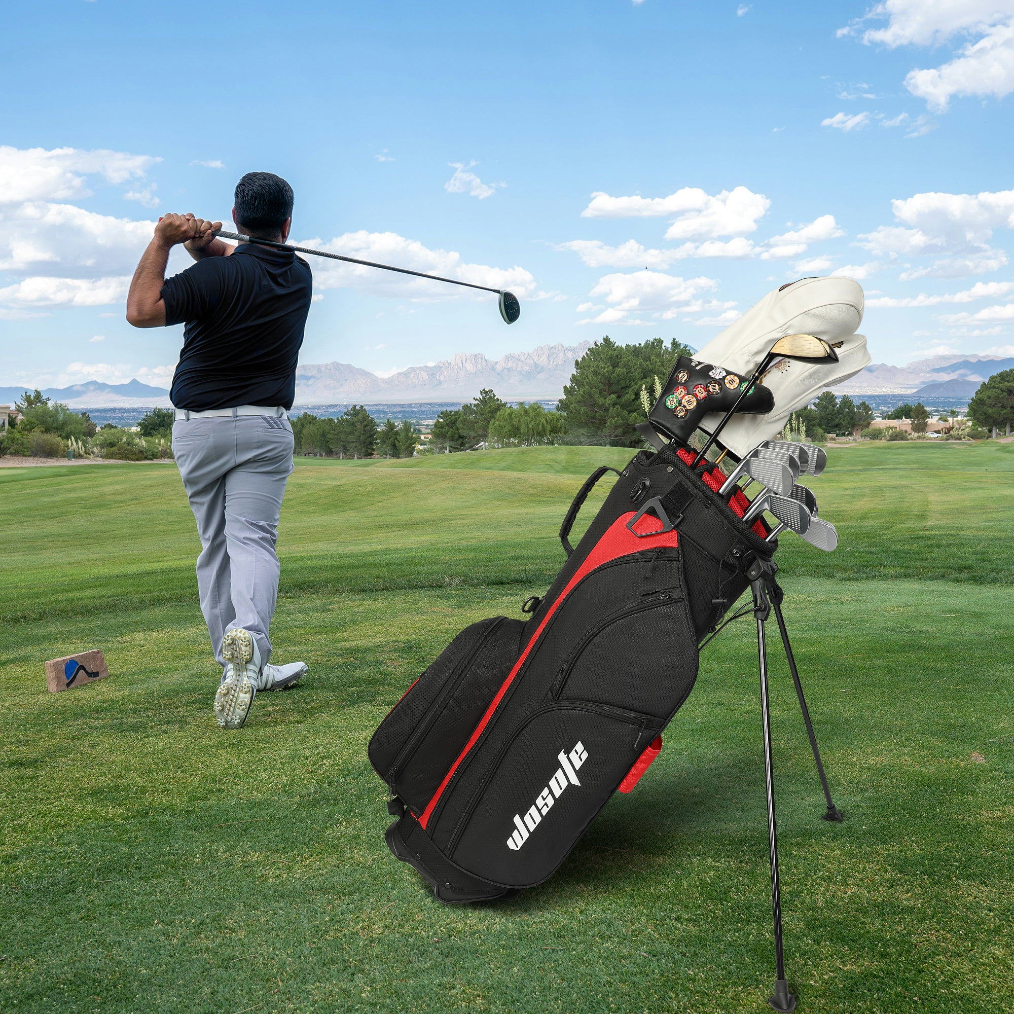 Golf Stand Bag Men Women Lightweight 14 Way Divider 6 Zipperd Pockets Handle Nylon Rain Cover Dual Shoulder Straps Towel