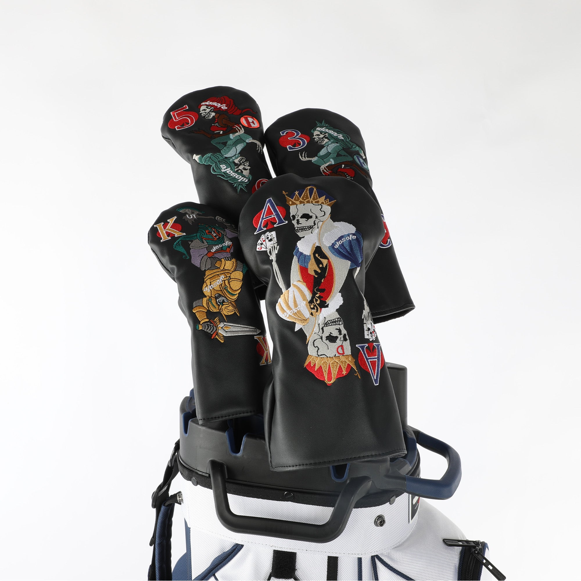 Golf wood headcover Scratch-proof waterproof furable fits 1/3/5 wood/UT skull playing card embroidery design