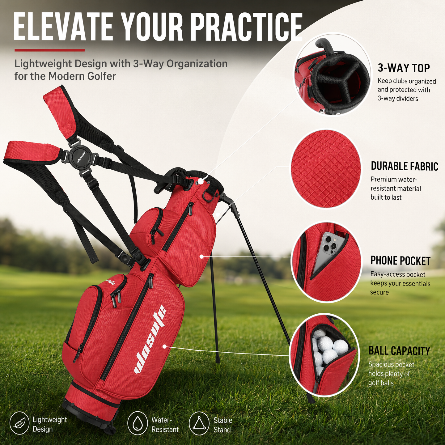 Lightweight 3-Way Golf Stand Bag  Ultra-Portable