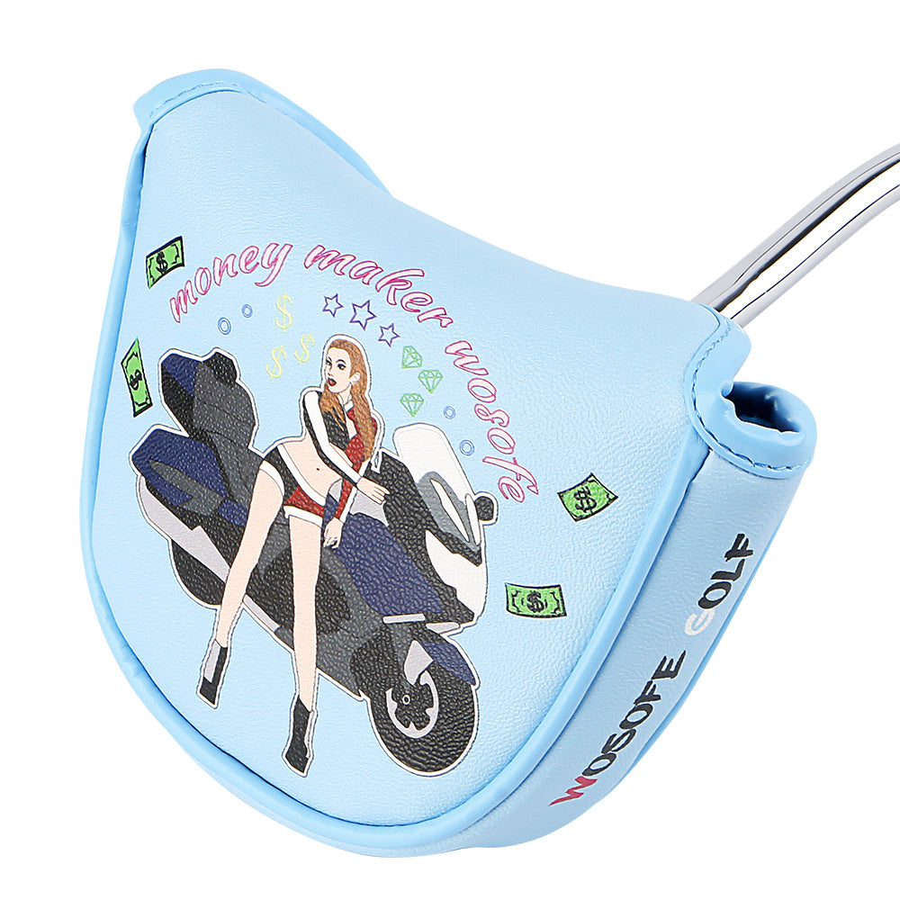 Golf mallet putter headcover high-quality PU waterproof thickened velvet high efficiency protection club printing biker girl fit most puter club