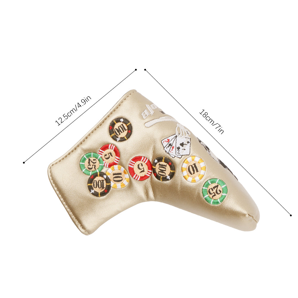 Golf Club Head Cover Poker Skull King Weight Design Golf Blade Putter Cover Golf Headcover Premium PU Leather High-density Embroidery Headcover Fits Most of Putters Club