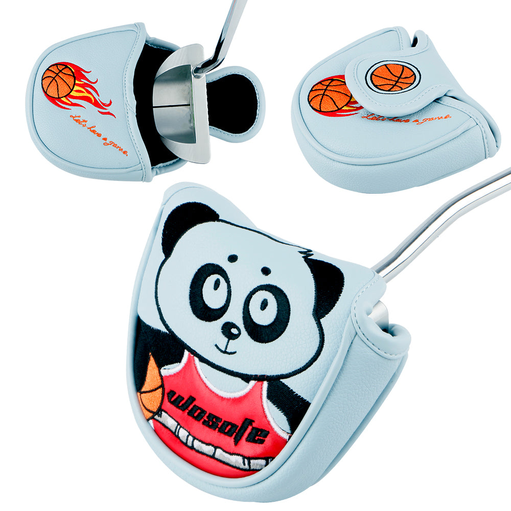 Golf Mallet Putter Cover, Golf Club Cover with Strong Magnetic Closure, PU Leather Waterproof Golf Putter Cover Golf Accessories Panda Dunk Pattern Embroidery