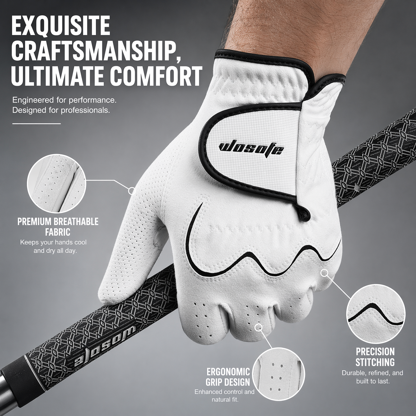 wosofe Men’s Golf Glove Left Hand Non-Slip Breathable Lycra Nanocloth Soft Comfortable No Sweat All Weather Liner and Green Fork