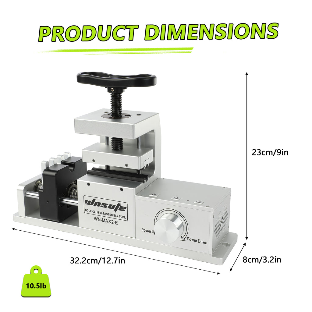 WOSOFE Electric Golf Club Vise Clamp with Automatic Push-Off, Heavy-Duty Aluminum Shaft Clamp for Grip Removal & Clubhead Replacement, Includes 72W 24V/3A Power Adapter, Professional Golf Maintenance Station
