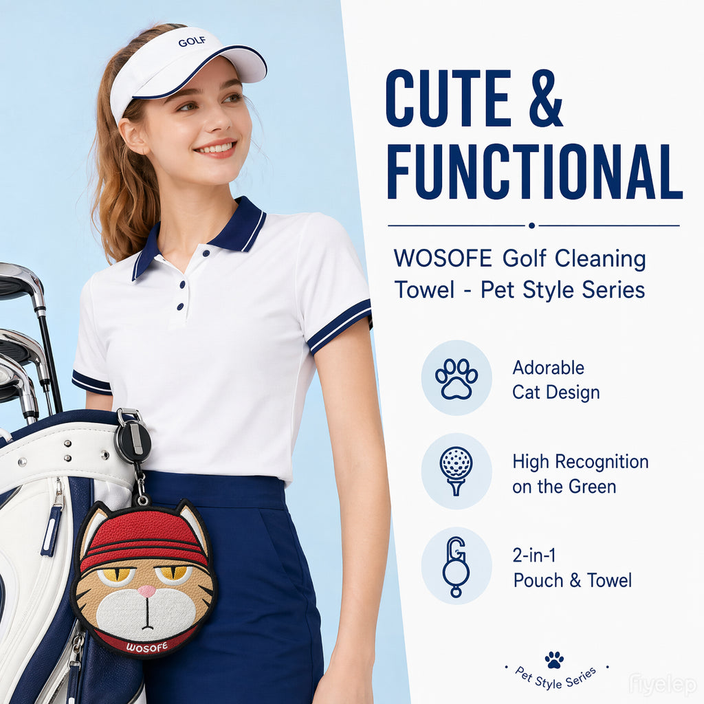 WOSOFE Cool Cat Golf Towel with Retractable Clip, Cartoon Tiger Cat Golf Ball Cleaner