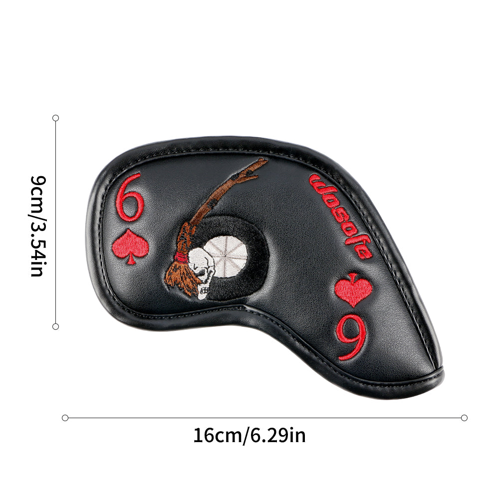 Golf Iron Headcover 9pcs Thick Synthetic Leather Golf Iron Head Covers Set Fit All Brands Skull Theme Embroidery Iron Cover Set
