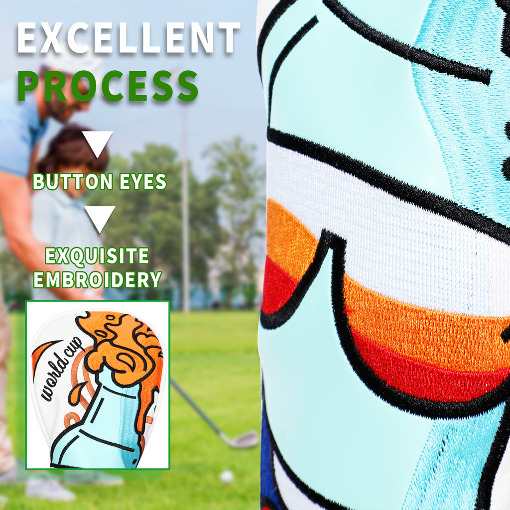 Beer Themed Golf Headcover Driver Fairway Wood Hybrid Premium PU Leather Head Cover Embroidered Design