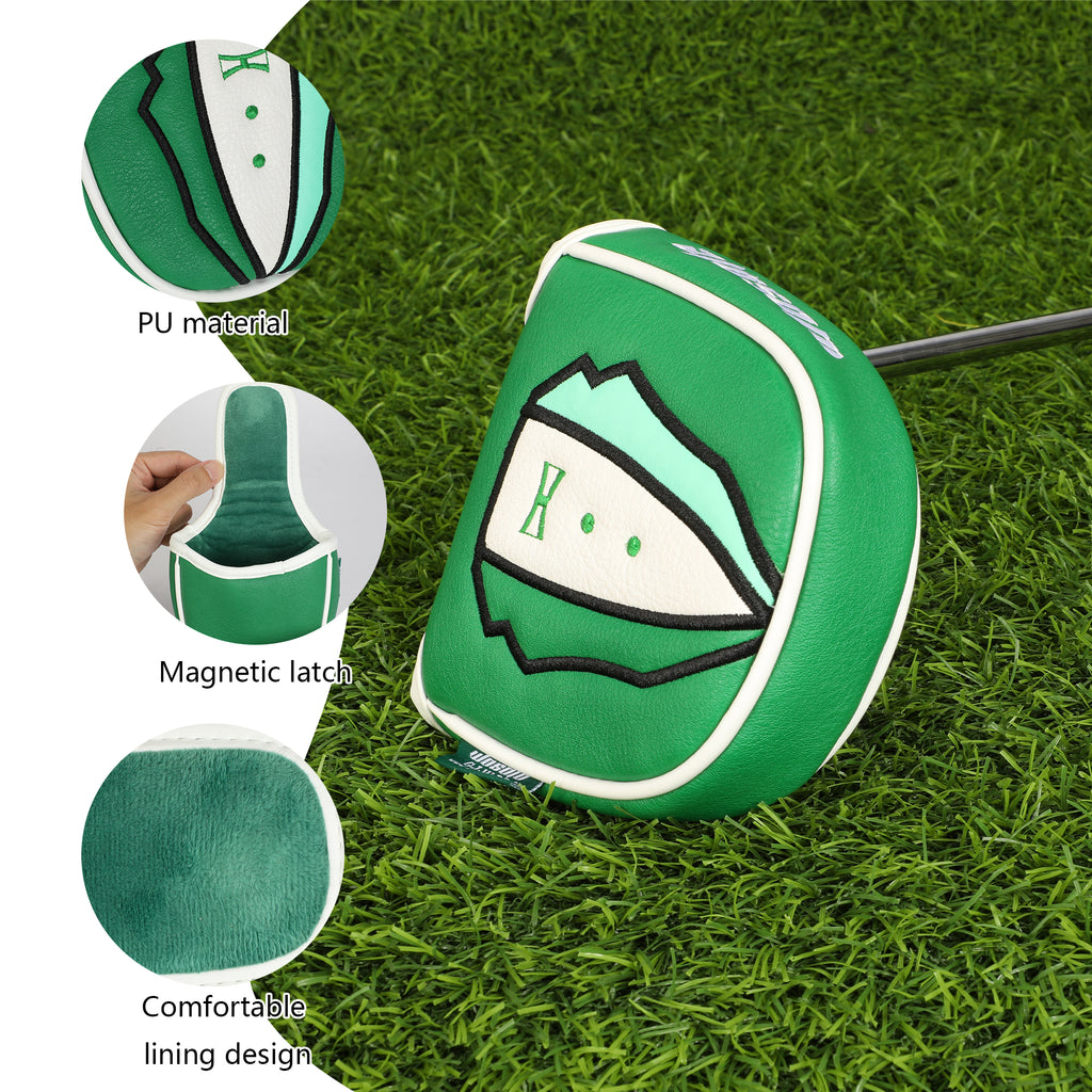 Golf Headcovers Embroidery Premium PU Leather Green Jacket Mallet Putter Cover Magnetic Closure