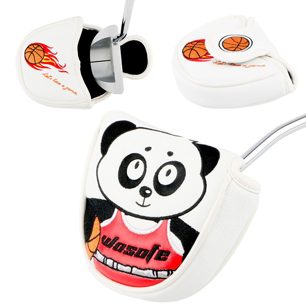 Golf Mallet Putter Cover, Golf Club Cover with Strong Magnetic Closure, PU Leather Waterproof Golf Putter Cover Golf Accessories Panda Dunk Pattern Embroidery
