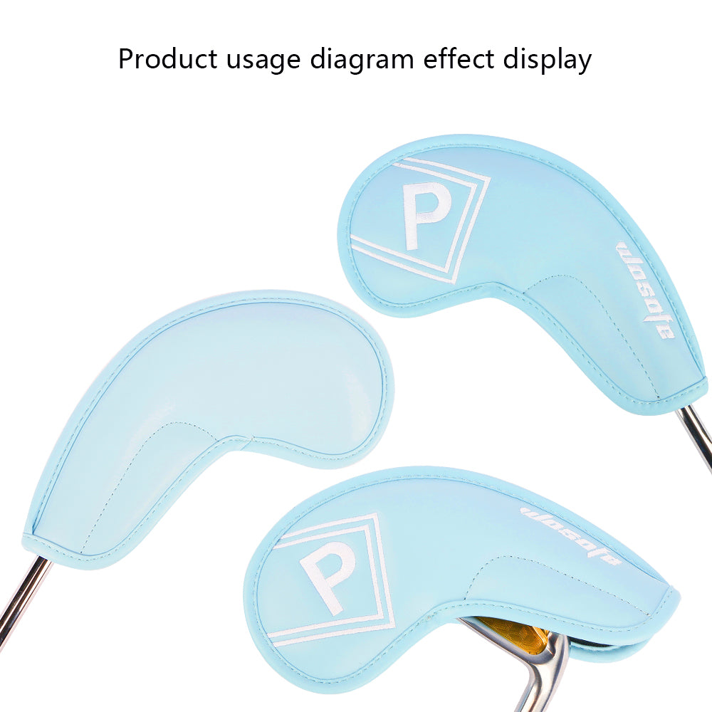 Golf Headcover,PU Leather Iron Head Cover 9 Pcs/Set Waterproof Durable Macaron Color Palette Embroidery Design