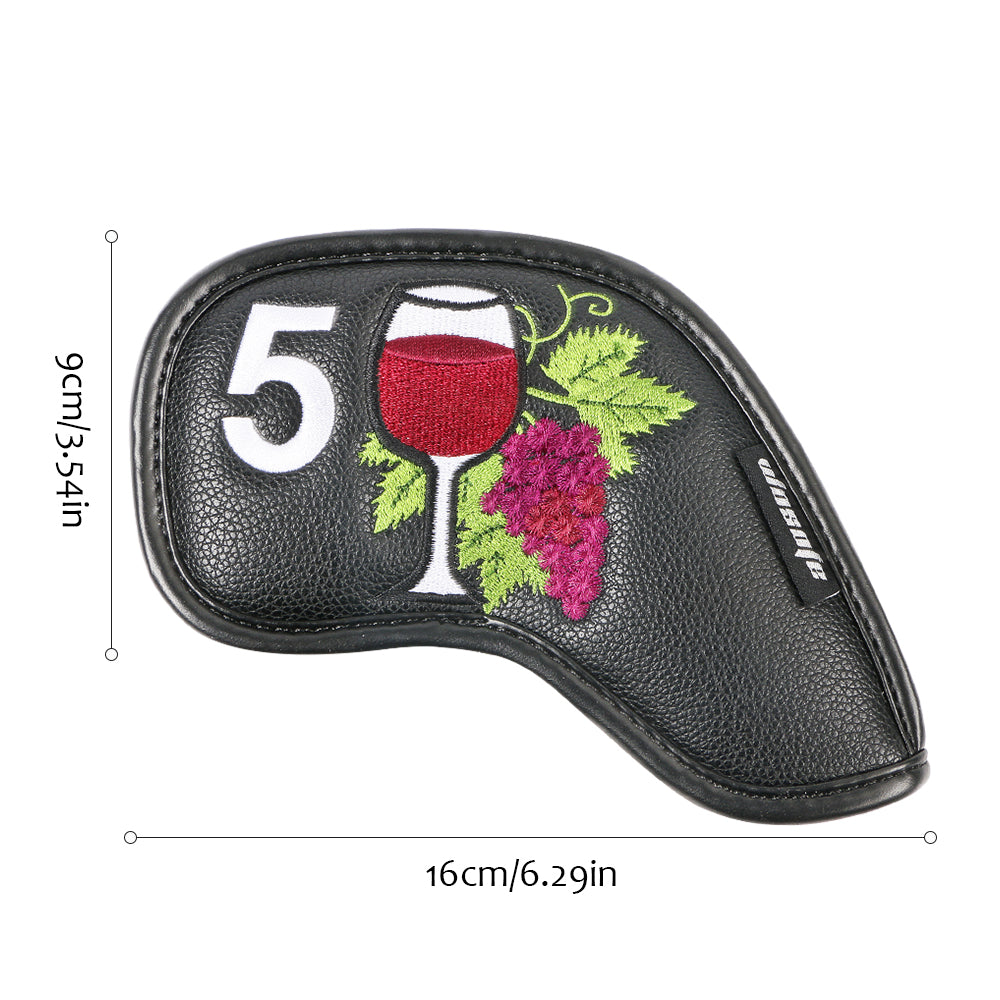 Golf iron headcover 10pcs/set high quality PU waterproof durable protect iron club High-density Embroidery wine glass